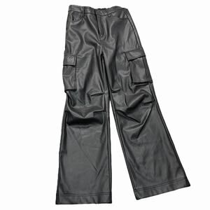 Steve Madden Womens Faux Leather Cargo Pants Black Sz XS Wide Leg High Rise